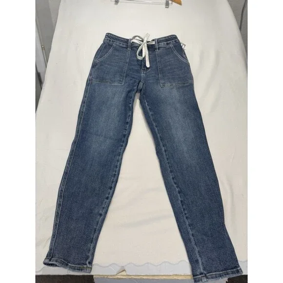 Judy Blue Jogger Womens 5/27 Blue High Rise Pull On Drawstring Stretch Denim - Picture 2 of 15